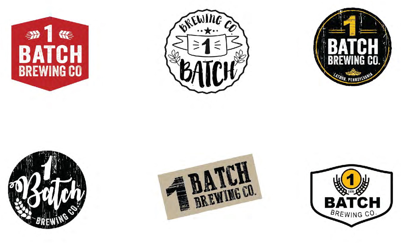 1 Batch Brewing Co &mdash; Six logo routes explored for a brewery in Latrobe, Pennsylvania.