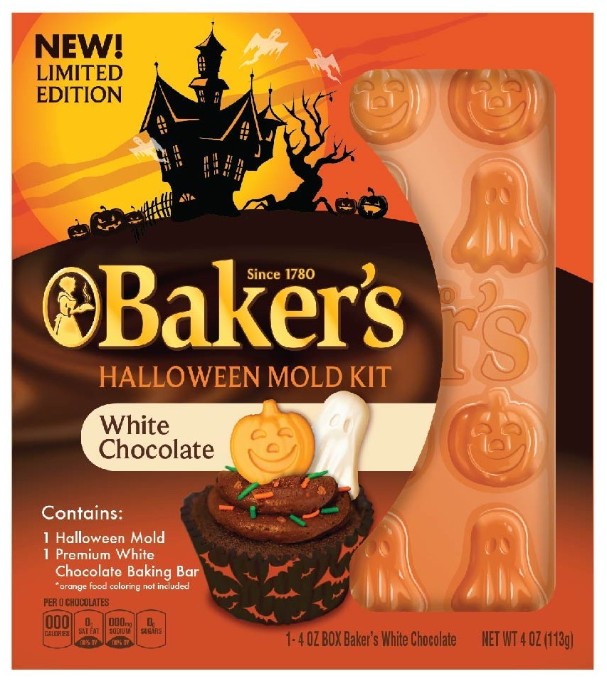 Baker&rsquo;s &mdash; Halloween mould kit &mdash; white chocolate bar and moulded tray in a single limited-edition carton.